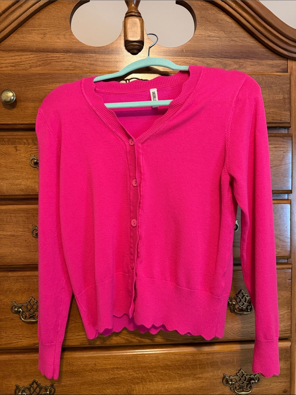 Women's V‑Neck Button Cardigan in Bright Pink